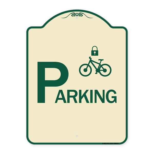 Parking With Cycle and Lock Symbol Heavy-Gauge Aluminum Architectural Sign, 24" x 18", TG-1824-24625